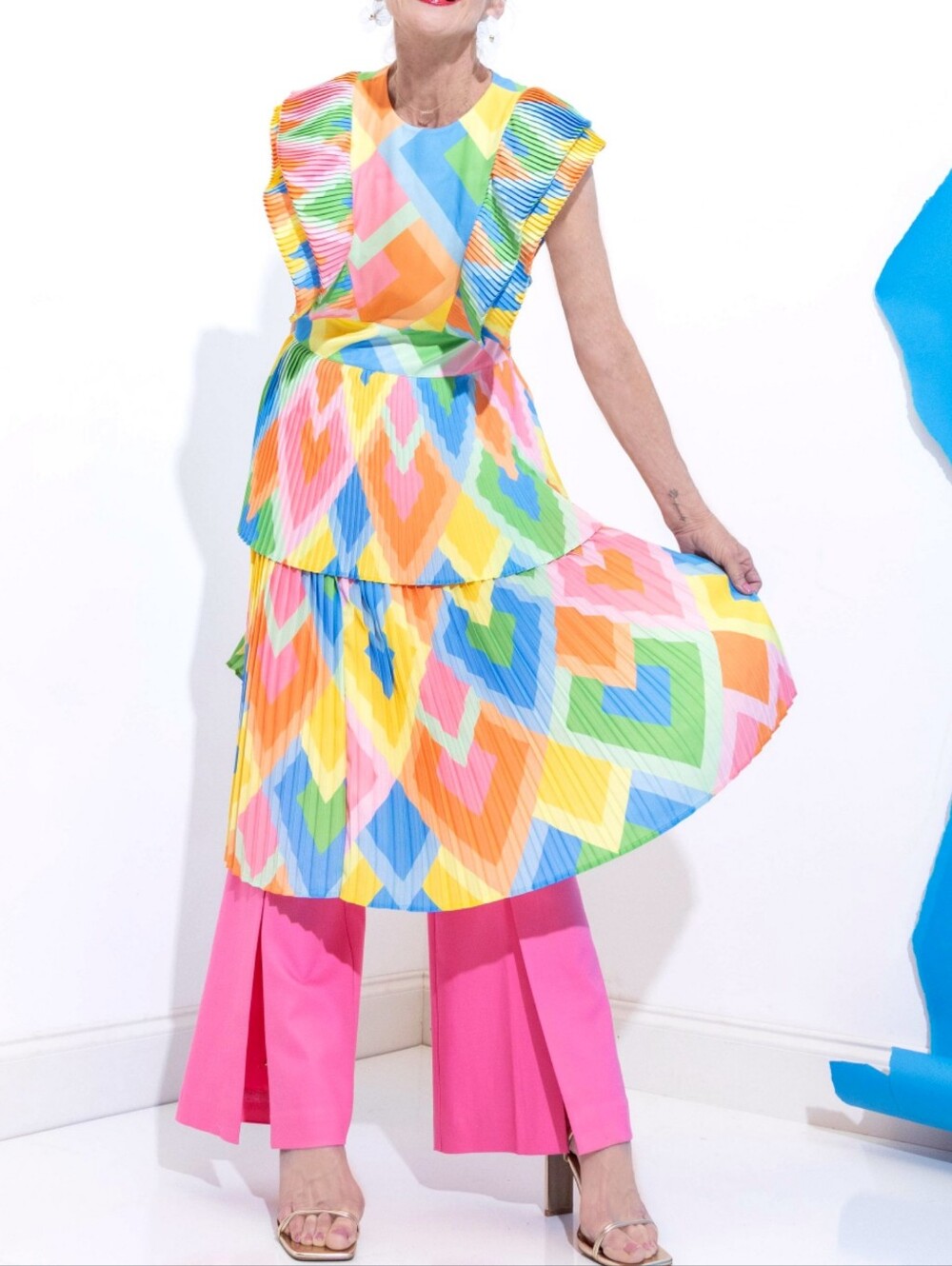 Emily McCarthy Colorful Geo Print Layered  Chloe Long Summer Dress Sz XS
